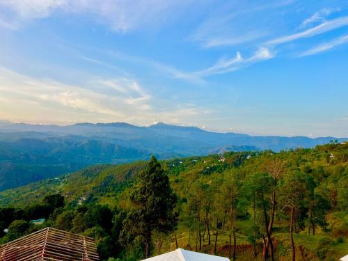 a view of a valley with trees and mountains at Kailasha villaa in Rānīkhet