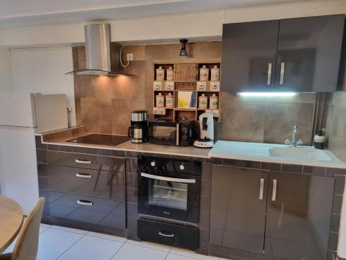 une cuisine avec des armoires en acier inoxydable et un évier dans l'établissement Danton, à Arles