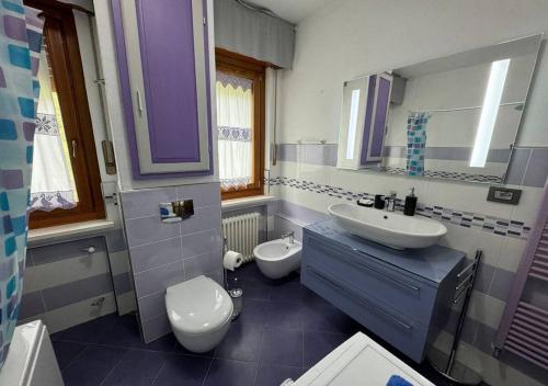 a bathroom with a sink and a toilet at Appartamento Rustico con vista sulla Valle Stura in Aisone