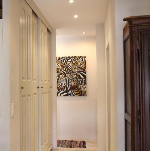 une peinture de zèbres sur le mur dans un couloir dans l'établissement Appartement d'Exception Terrasse Ensoleillée, à Saint-Rémy-de-Provence
