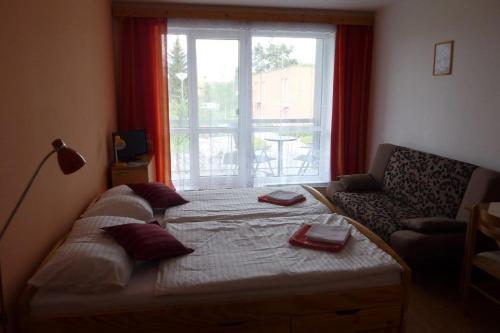 トレボンにあるApartment Relax-idealのベッドルーム1室(ベッド1台、ソファ、窓付)