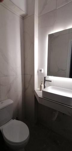 a bathroom with a toilet and a sink and a mirror at Aenaon Corfu Luxury Apartments #05 - Athena Apartment in Ipsos