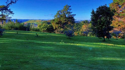 a green field with trees in the distance at Gem on Bastia Hill in Whanganui