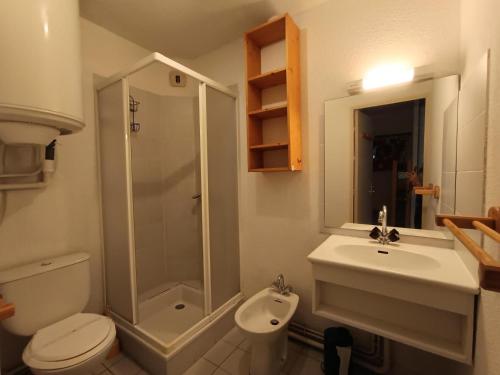 une salle de bain avec une douche, des toilettes et un lavabo dans l'établissement Résidence Ferme D'augustin - Batiment I - Studio pour 2/4 personnes - Skis aux pieds MAE-9084, à Montgenèvre