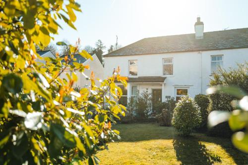 a white house with a tree in front of it at Camellia Cottage With Private Garden in Bowness-on-Windermere
