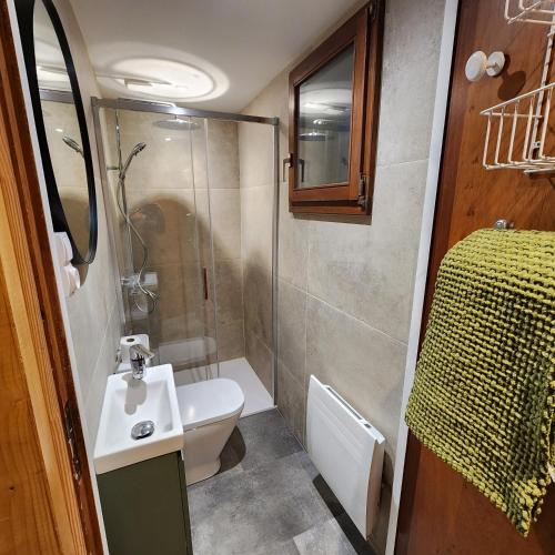 une petite salle de bain avec un lavabo et une douche dans l'établissement Studio Hautes Vosges, à La Bresse