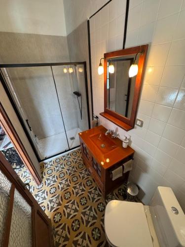 a bathroom with a toilet and a sink and a shower at La Replaceta in Segorbe