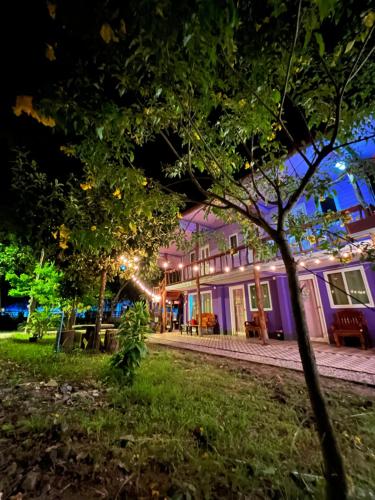 a night view of a building with lights at ลูกดกแน่โฮมสเตย์ ที่พักเกาะลิบง in Ko Libong