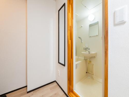 a bathroom with a mirror and a sink at Shibuya Area ,Ebisu 3min walk,Harajuku 2min,Queen Bed,Switch,Free Wi-Fi , PocketWi-Fi in Tokyo