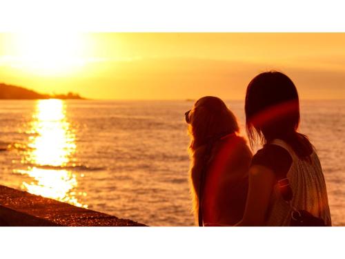 two women sitting next to the ocean watching the sunset at Japari Tateyama - Vacation STAY 84008v in Tateyama