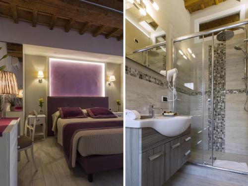 1 dormitorio y baño con cama y lavamanos en Locanda di Mosconi, en Florencia