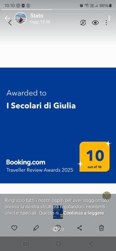 a screenshot of a cell phone screen with a text box at I Secolari di Giulia 2 in Avola