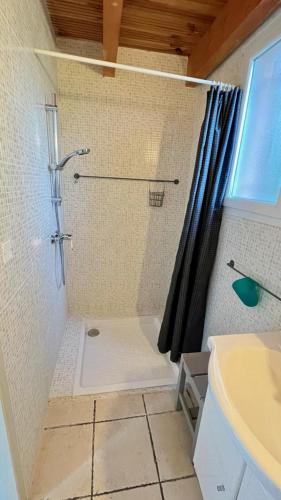 une salle de bain avec douche et lavabo dans l'établissement La rose des vents, à Néoules