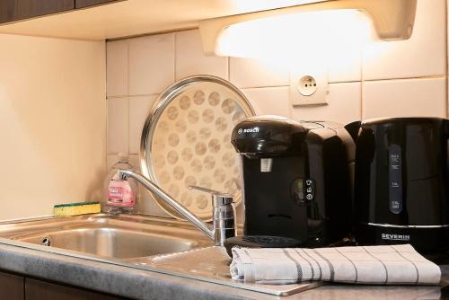 fregadero de cocina con cafetera junto a él en Cosy - 2 people, Vauban, en Lille