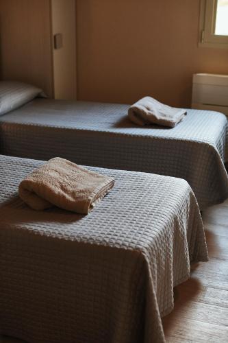 two beds in a room with towels on top of them at Agriturismo Zapparè Farm Hotel in Trevignano