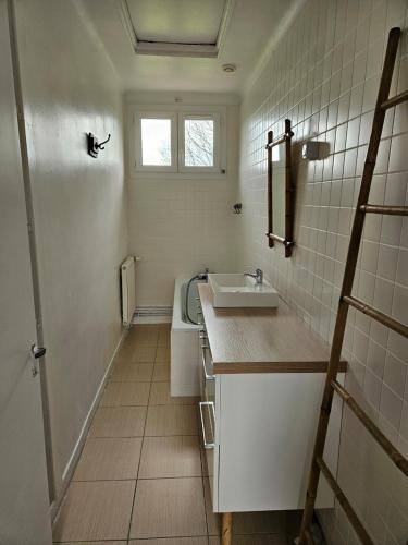 une petite salle de bain avec un lavabo et des toilettes dans l'établissement Petite maison 2 chambres Guéret, à Guéret