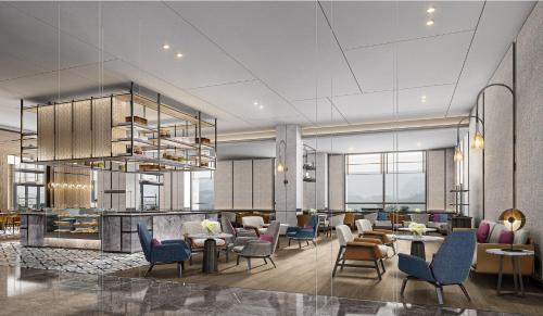 a rendering of a lobby with chairs and tables at Crowne Plaza Lanzhou New Area by IHG in Lanzhou