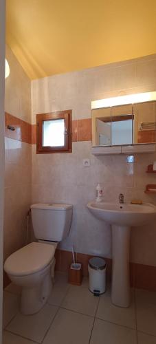 une salle de bain avec toilettes et lavabo dans l'établissement Chambre d'hôtes indépendante avec piscine proche de Vaison-la-Romaine, à Saint-Romain-en-Viennois