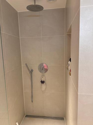 a shower with a shower head in a bathroom at Apartment in Oude-Pijp in Amsterdam