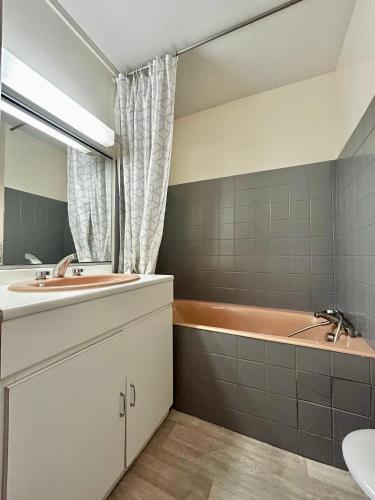 une salle de bain avec un lavabo et une baignoire dans l'établissement L'Emailleur studio cosy et tout équipé, à Limoges