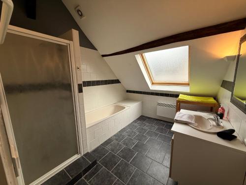 une salle de bain avec une douche, un lavabo et une baignoire dans l'établissement Le Groupe des Huards au cœur du Val de Loire, à Cour-Cheverny