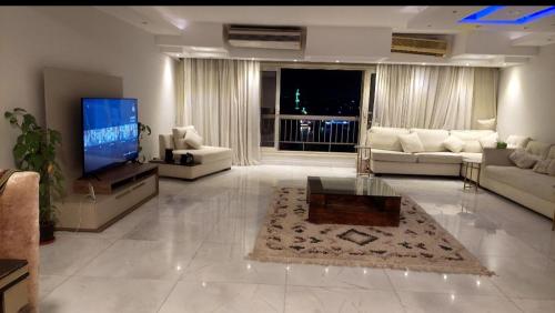 Télévision ou salle de divertissement dans l'établissement Amazing Nile view luxury apartment with wifi