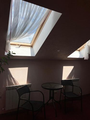 a room with two chairs and a table and a skylight at Sava Dream in Zhytomyr
