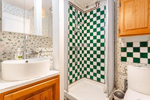 une salle de bain avec un lavabo et une douche dans l'établissement Maison coeur de ville chez Diego, à La Rochelle