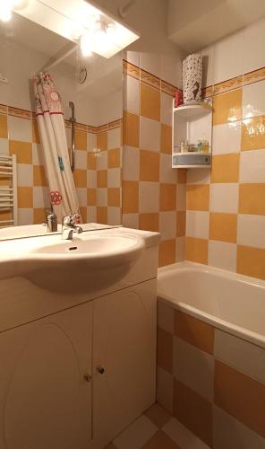 une salle de bain avec un lavabo et une baignoire dans l'établissement Le Cocon Puy-St-Vincent, à Puy-Saint-Vincent