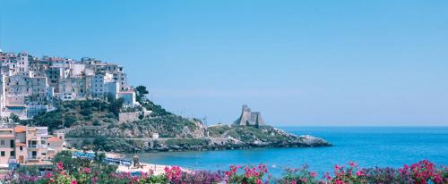 a group of buildings on a hill next to the ocean at Hotel Amyclae in Sperlonga