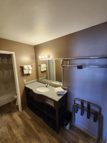 a bathroom with a sink and a mirror at Satellite Inn in Alamogordo