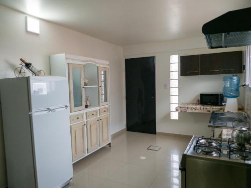 Il comprend une cuisine équipée d'un réfrigérateur et d'une cuisinière. dans l'établissement Departamento Lionel, à Río Gallegos