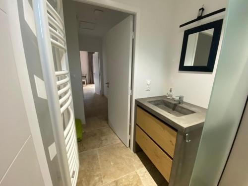 une salle de bain avec un lavabo et un miroir dans l'établissement Villa with pool in Provence bij de Mont Ventoux, à Blauvac