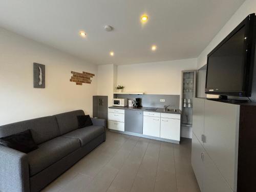 a living room with a couch and a flat screen tv at Apartment am Minoritenhof in Sinzing