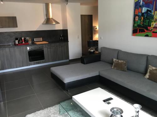 un salon avec un canapé et une table dans l'établissement Appartements Porto-Piano, à Propriano