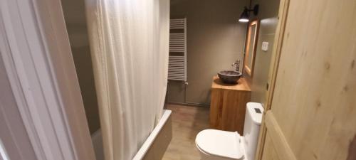 a bathroom with a white toilet and a sink at A Country and Vineyard Retreat in San Martín Sarroca