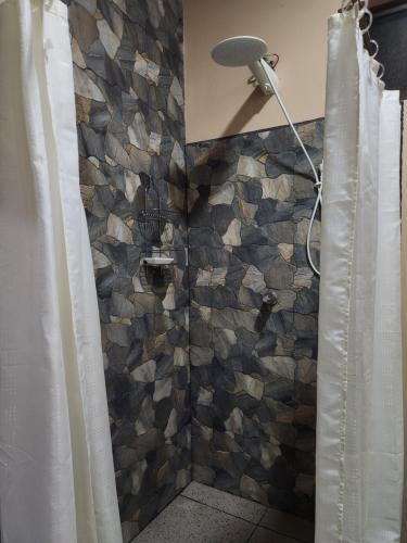 a shower with a shower head in a bathroom at Arenal Memories. in Fortuna