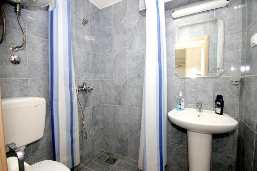 a bathroom with a shower and a sink and a toilet at Apartments Pavlovic in Petrovac na Moru