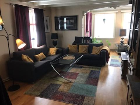 a living room with a couch and a table at Villa Nordlys in Andenes