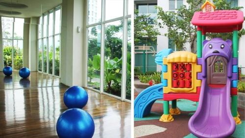 two images of a gym with a bounce house and a bounce at Residencia Nova, Jakarta in Jakarta