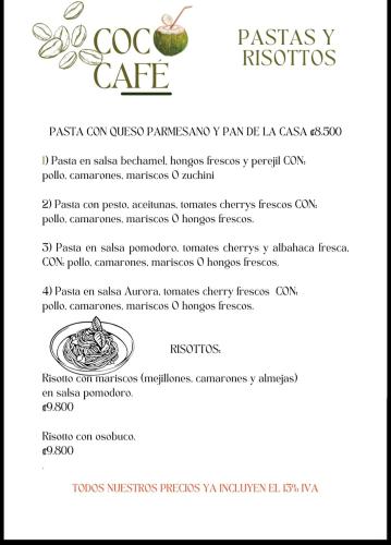 a screenshot of a menu for a cafe at Hotel El Congo in Drake