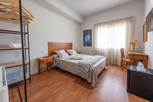 a bedroom with a bed and a television in it at Pensión Casa Castelao 31 O Grove in O Grove