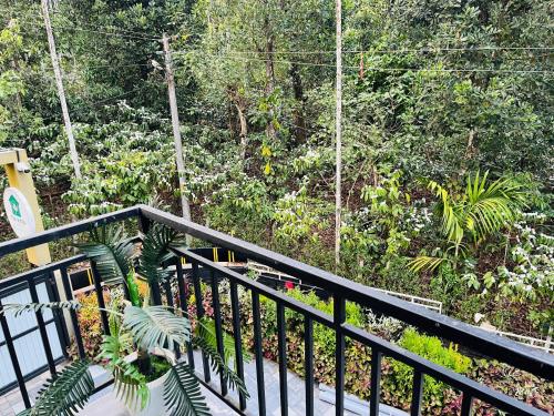 a balcony with a view of a garden at Tea vista holiday home in Kalpetta