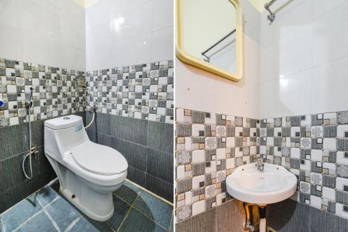 two pictures of a bathroom with a toilet and a sink at FabHotel Broholic Prime Suites - Nr Nexus Mall, Kukatpally in Kondapur