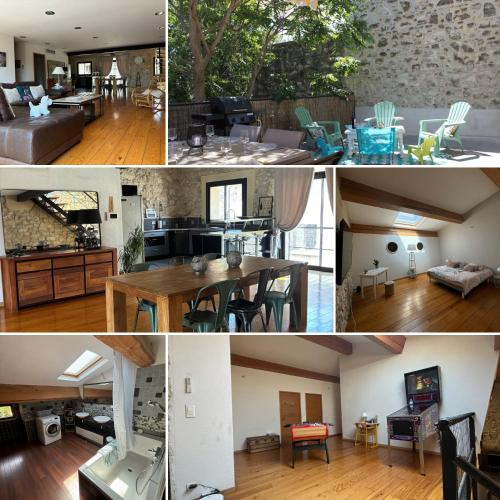 un collage de photos d'une maison dans l'établissement La Galinette Family Loft, à Sigean