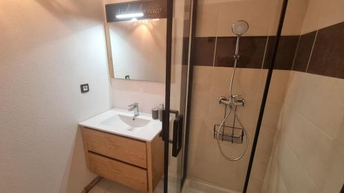 une salle de bain avec douche et lavabo dans l'établissement Le St Gilles - Près Centre - Terrasse - Parking, à Orthez