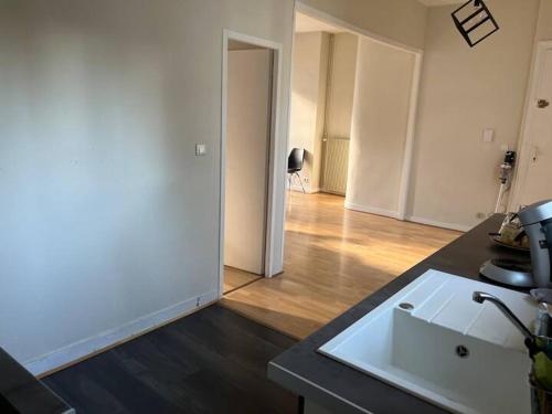 Il comprend une cuisine avec un évier et du parquet. dans l'établissement Deniz, à Bordeaux