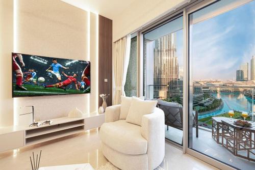 Χώρος καθιστικού στο NEW Burj Khalifa and Fountains View Luxury Apt