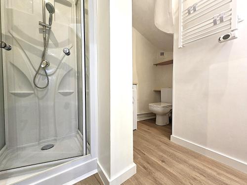une salle de bain avec douche et toilettes dans l'établissement Le Sarrail - Appartement 2 à 4 personnes - 1 chambre double séparée - 5 min à pied de la gare et centre ville, à Montauban