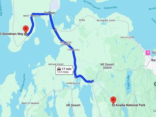 a map of the muzaffarpur trekking route at Newly Built Retreat in the Woods Near Acadia in Trenton